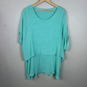 Umgee Tunic Top Green Womens XL Layered Textured Short Boho Coastal Oversized